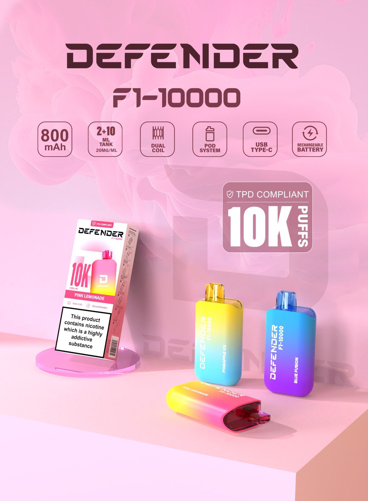 Defender F1 - 10000 Replacement Refill Pods - Power Vape Shop