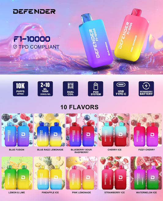 Defender F1 - 10000 Replacement Refill Pods - Power Vape Shop