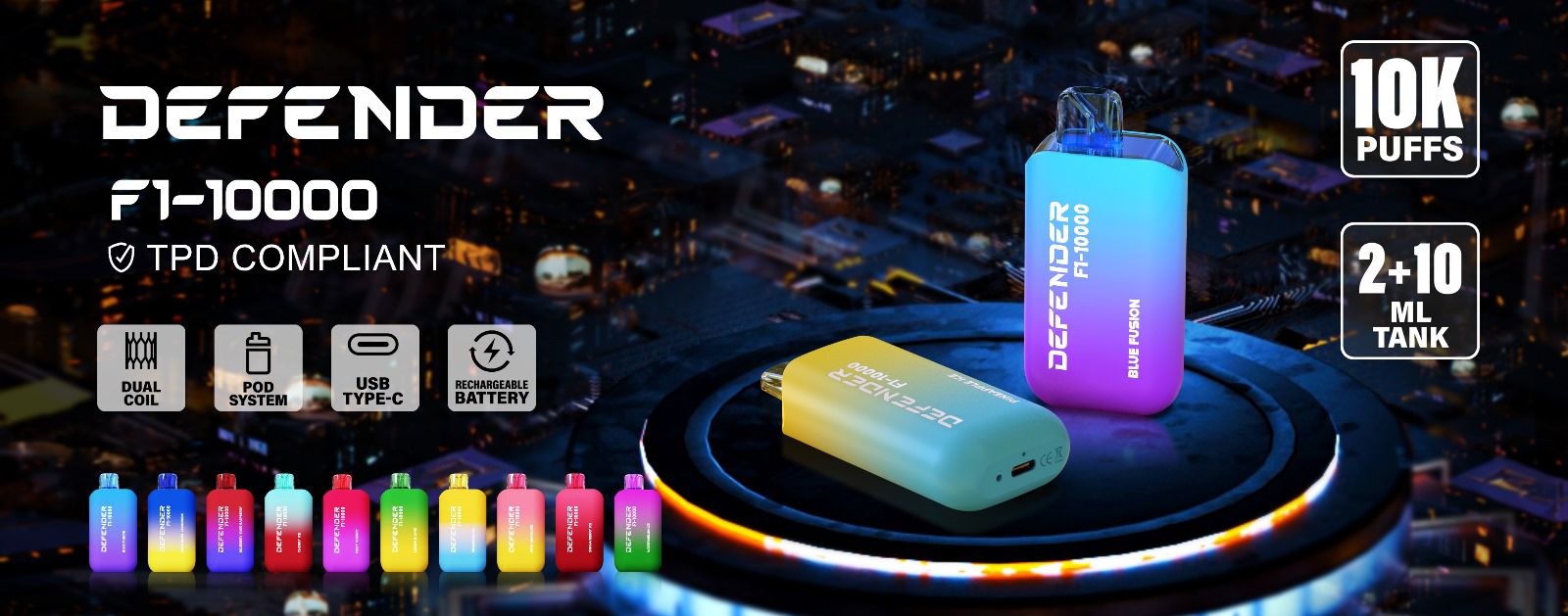 Defender F1 - 10000 Replacement Refill Pods - Power Vape Shop