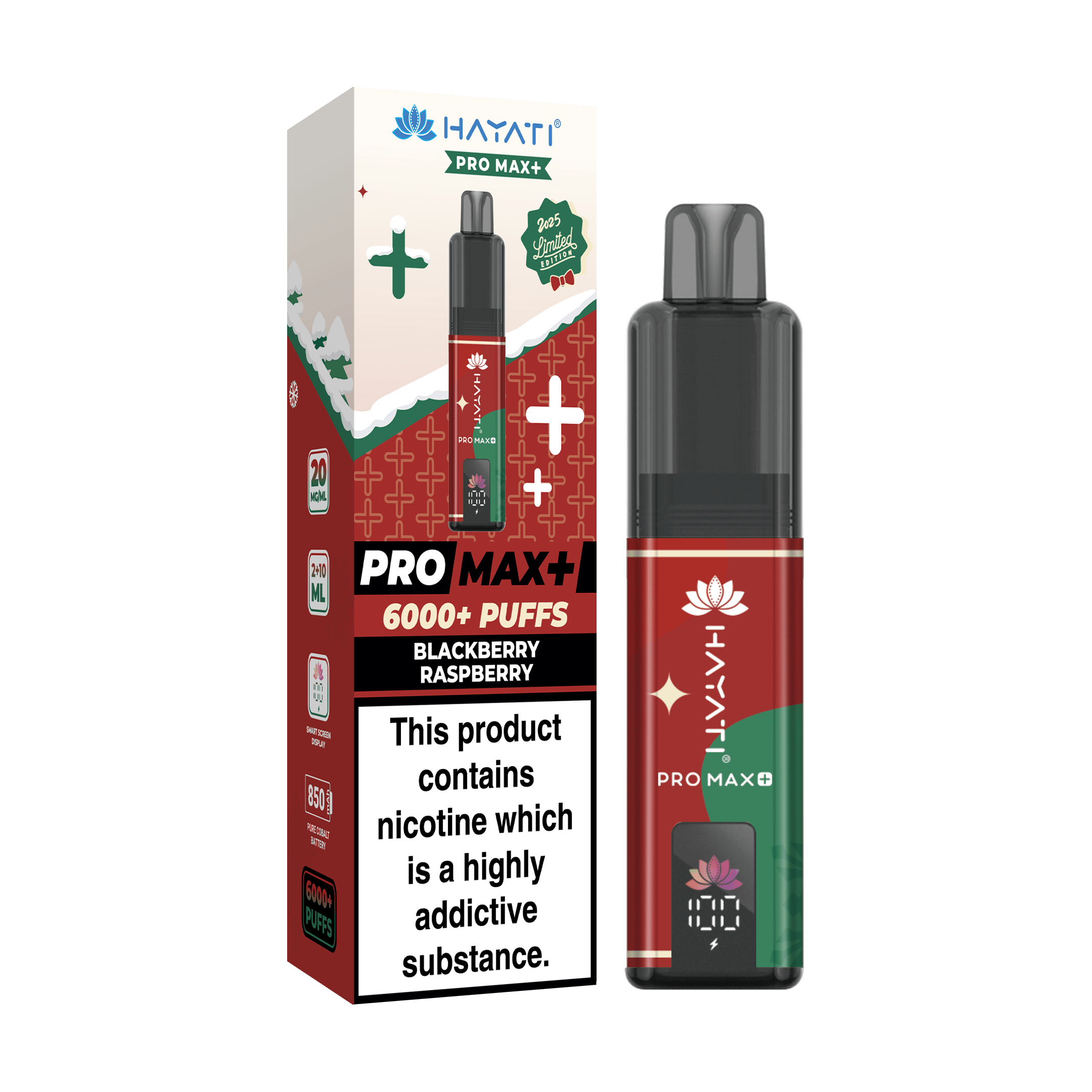 Hayati PRO MAX + 6000 Prefilled Vape Kit - Christmas Edition - Blackberry Raspberry Hayati PRO MAX + 6000 Prefilled Vape Kit - Christmas Edition - Blackberry Raspberry