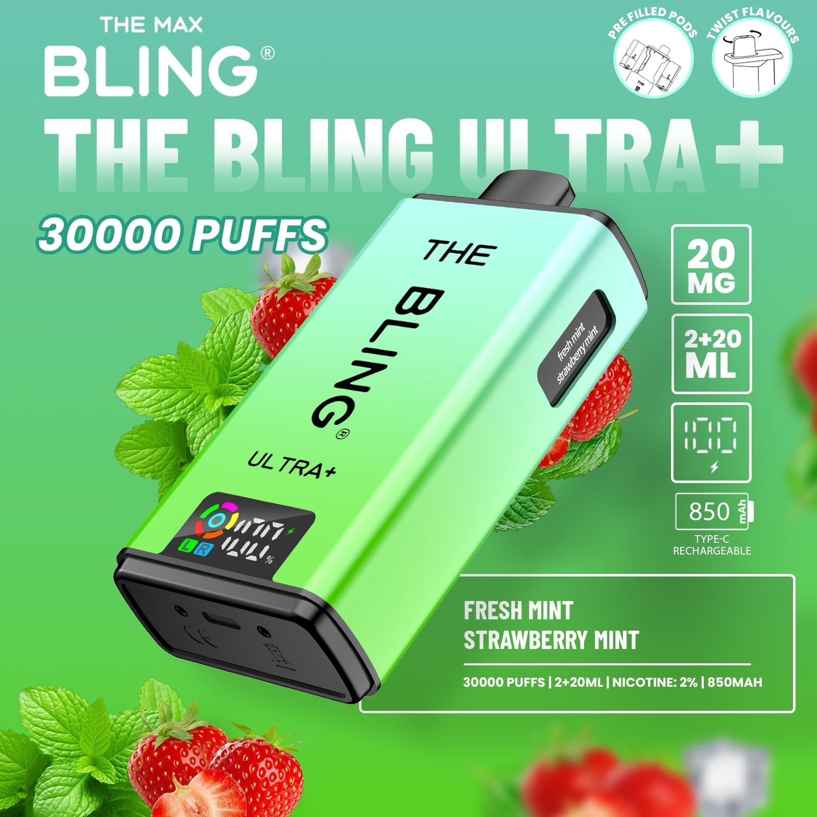 The Crystal Bling Ultra Plus 30k Prefilled Vape Kit Box of 5 - Power Vape Shop