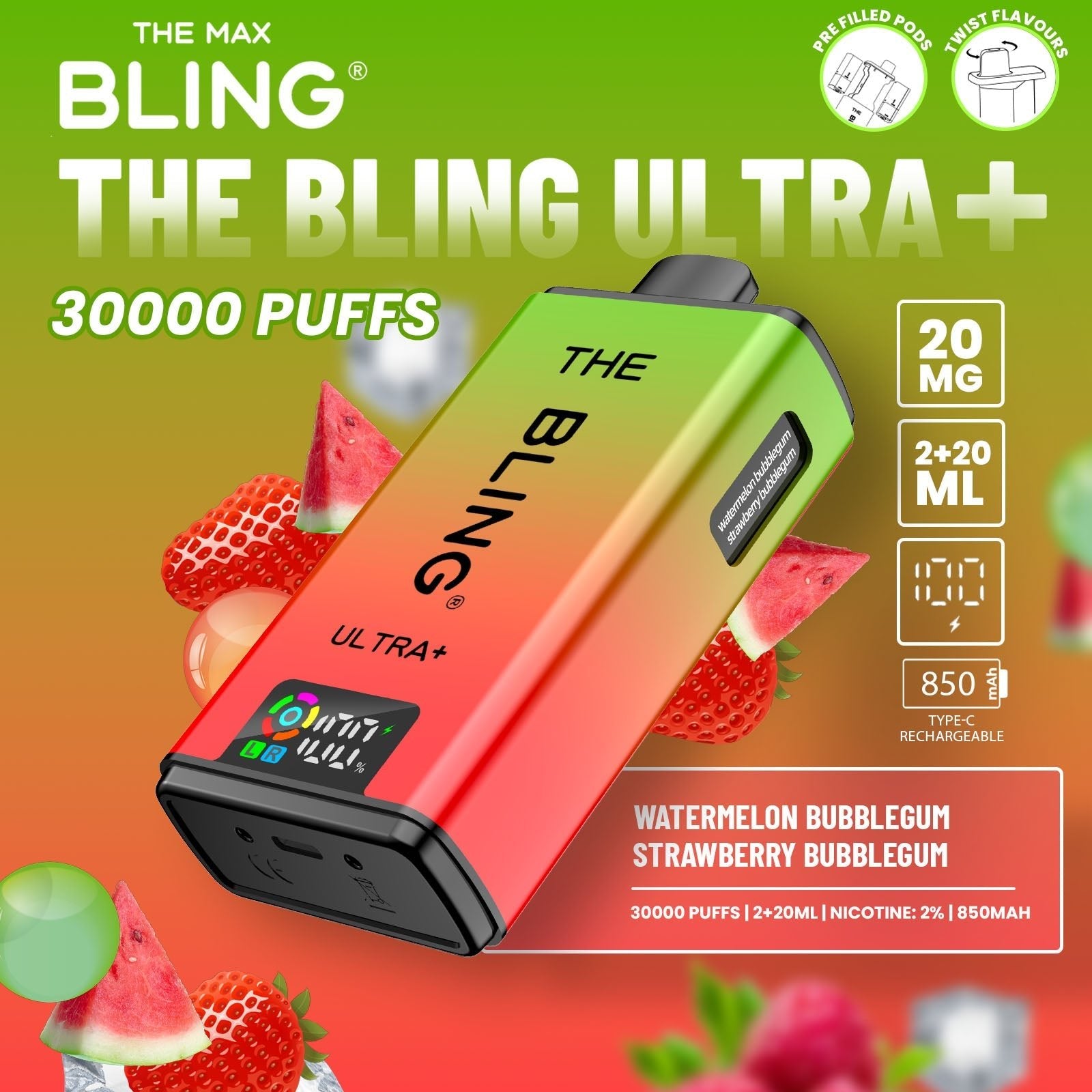 The Crystal Bling Ultra Plus 30k Prefilled Vape Kit Box of 5 - Power Vape Shop