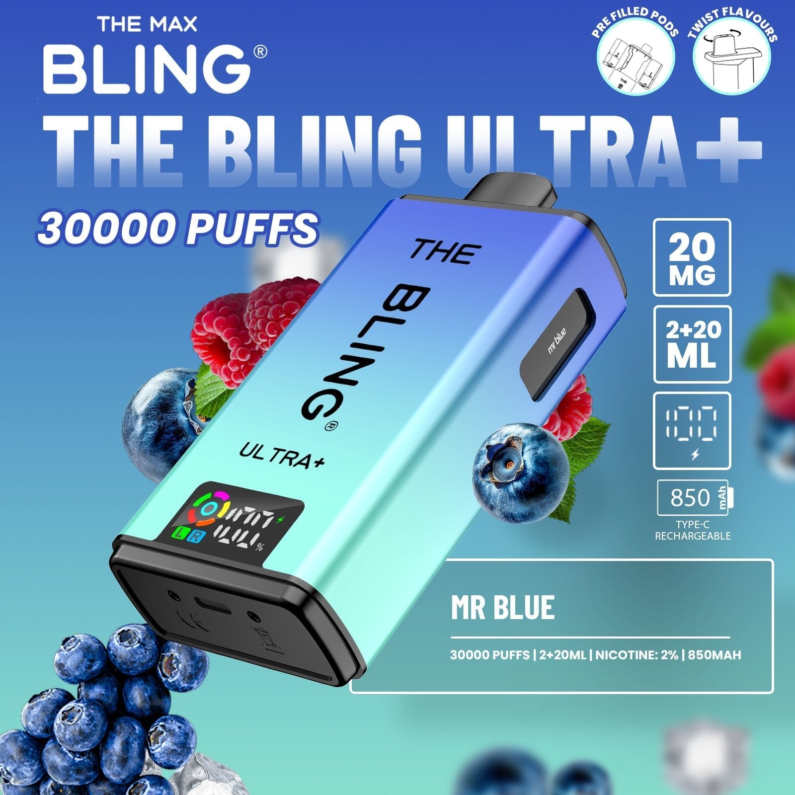 The Crystal Bling Ultra Plus 30k Prefilled Vape Kit Box of 5 - Power Vape Shop