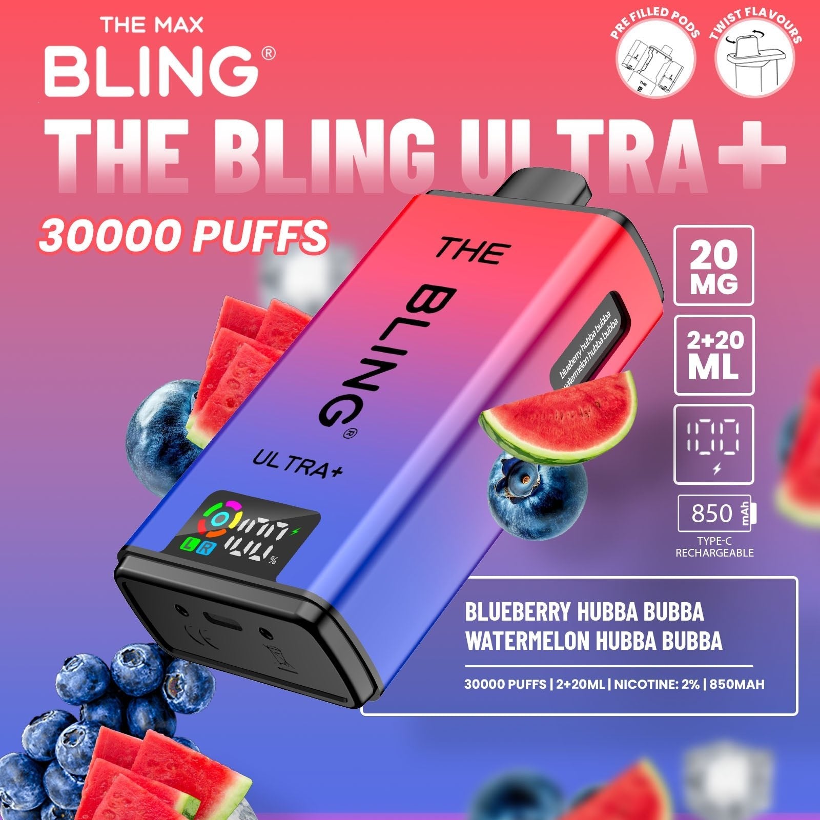 The Crystal Bling Ultra Plus 30k Prefilled Vape Kit Box of 5 - Power Vape Shop