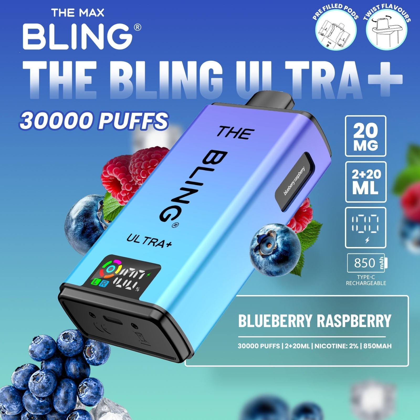 The Crystal Bling Ultra Plus 30k Prefilled Vape Kit Box of 5 - Power Vape Shop