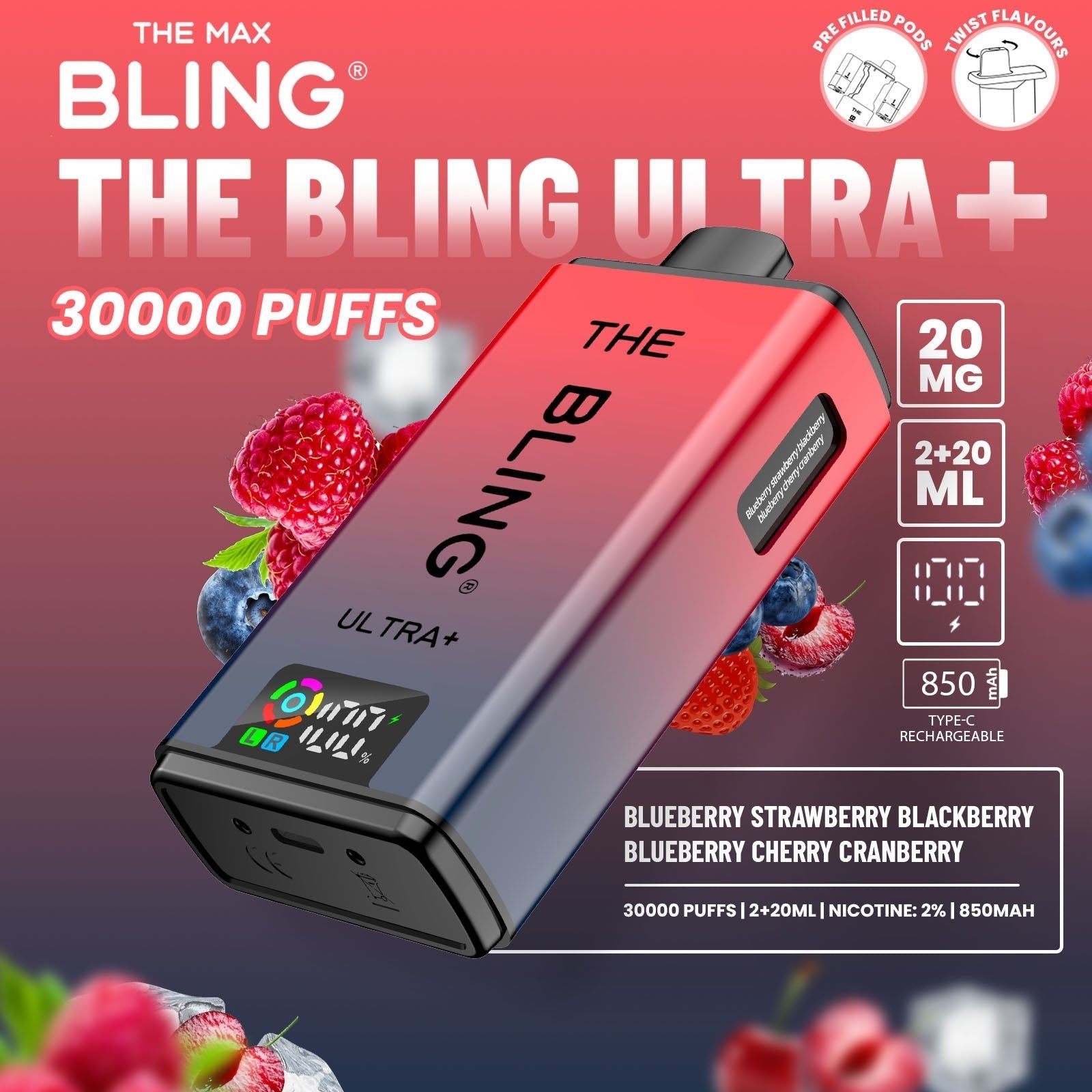 The Crystal Bling Ultra Plus 30k Prefilled Vape Kit Box of 5 - Power Vape Shop