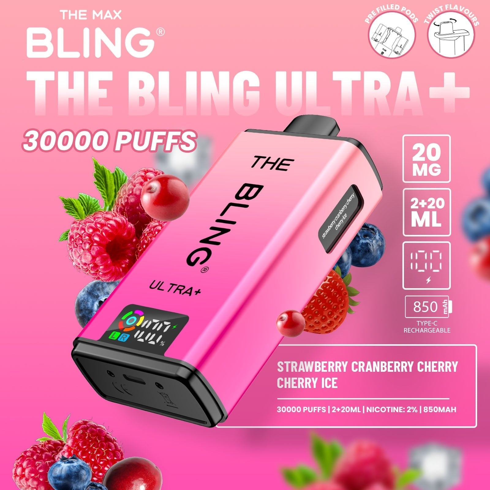 The Crystal Bling Ultra Plus 30k Prefilled Vape Kit Box of 5 - Power Vape Shop