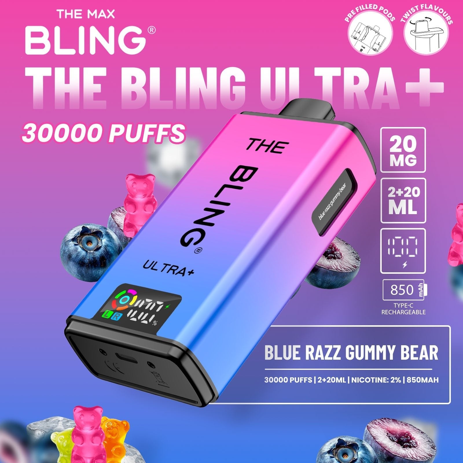 The Crystal Bling Ultra Plus 30k Prefilled Vape Kit Box of 5 - Power Vape Shop