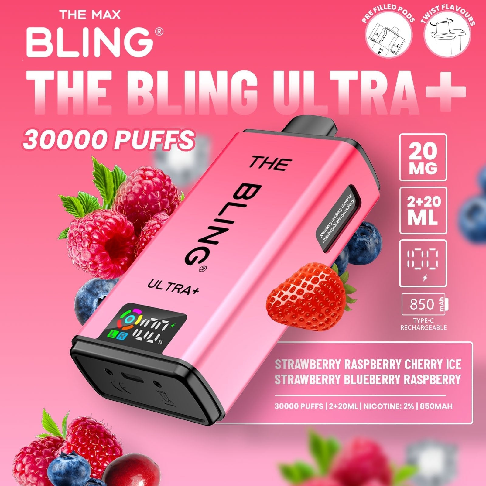 The Crystal Bling Ultra Plus 30k Prefilled Vape Kit Box of 5 - Power Vape Shop